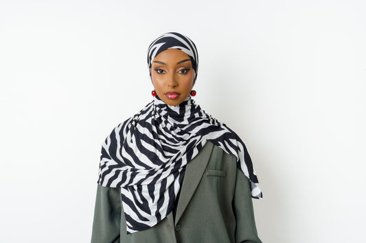 Wild Zebra printed jersey hijab by MAISSÉ